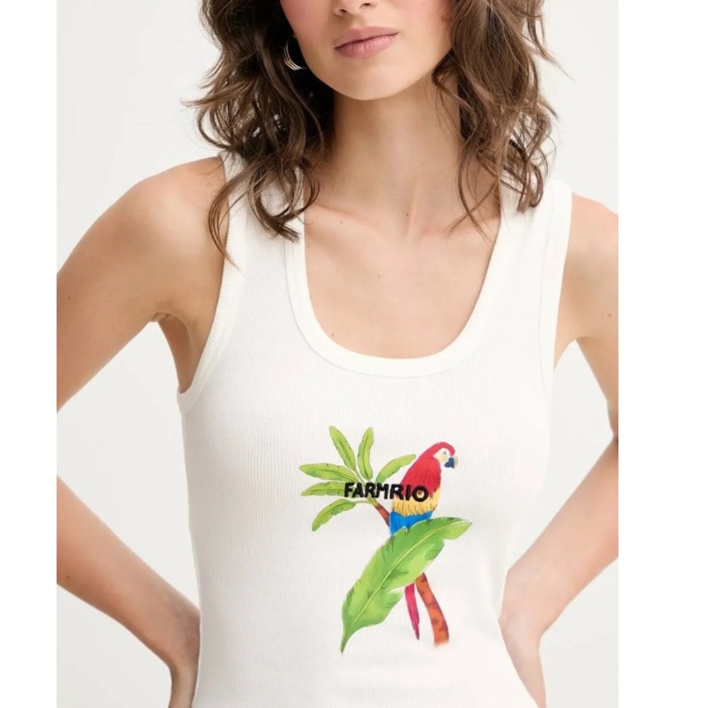 FARM Rio Embroidered Off-White Macaw Printed Tank Top Size Small NWT - Picture 6 of 16